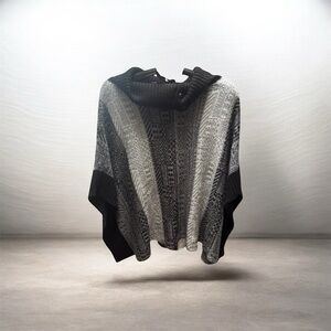 Elegant Black and Gray Women's Sweater with Bat Sleeves.